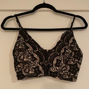 Beige & Black Crop Top